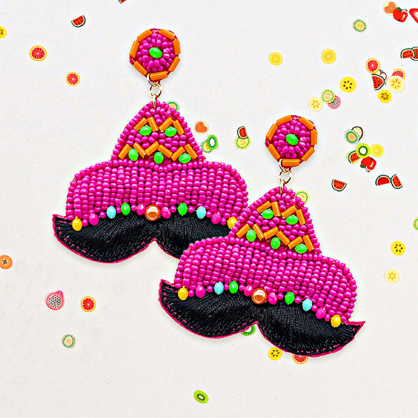 Mexican Mustache Sombrero Hat Party Bead Earrings