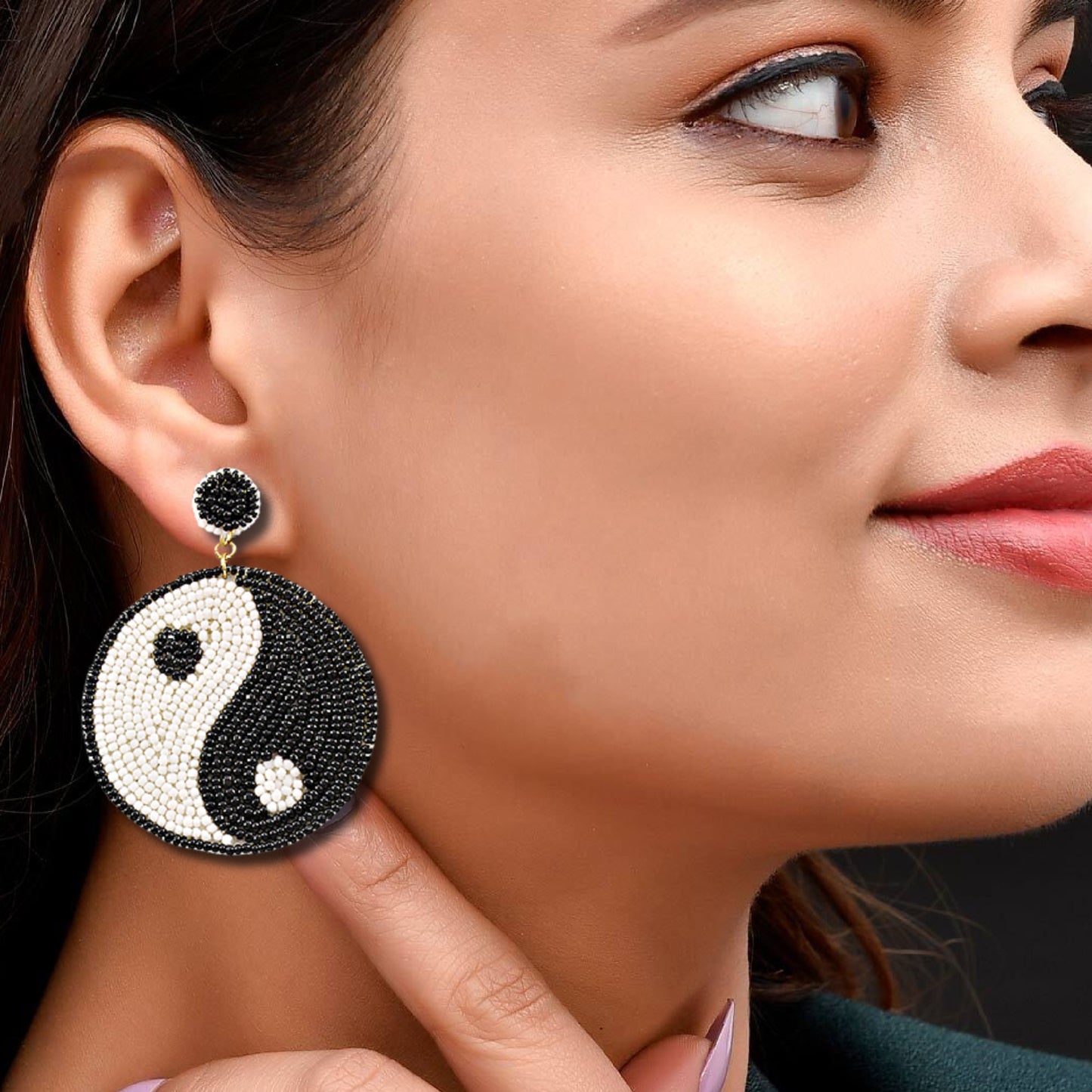 Yin Yang Symbol Seed Beaded Earrings