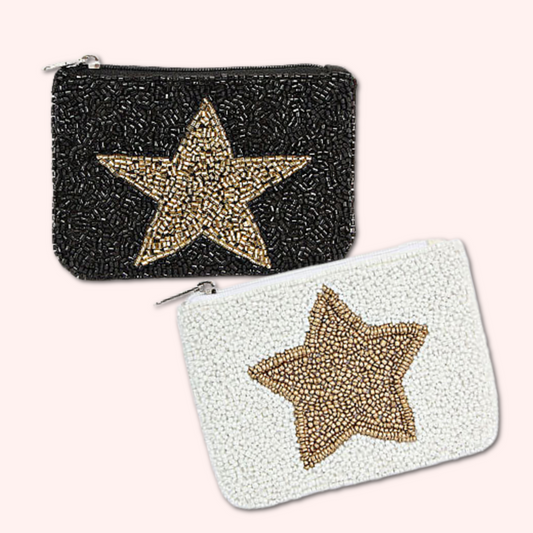 Gold Sparkle Star Beaded Storage Coin Pouch