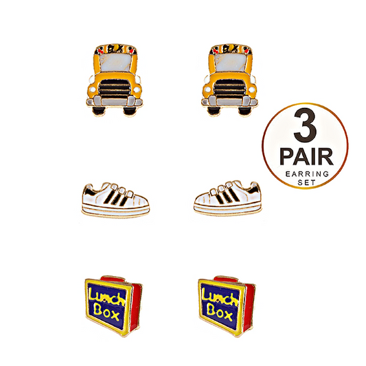 Teacher School Theme 3 PC Set Stud Earrings