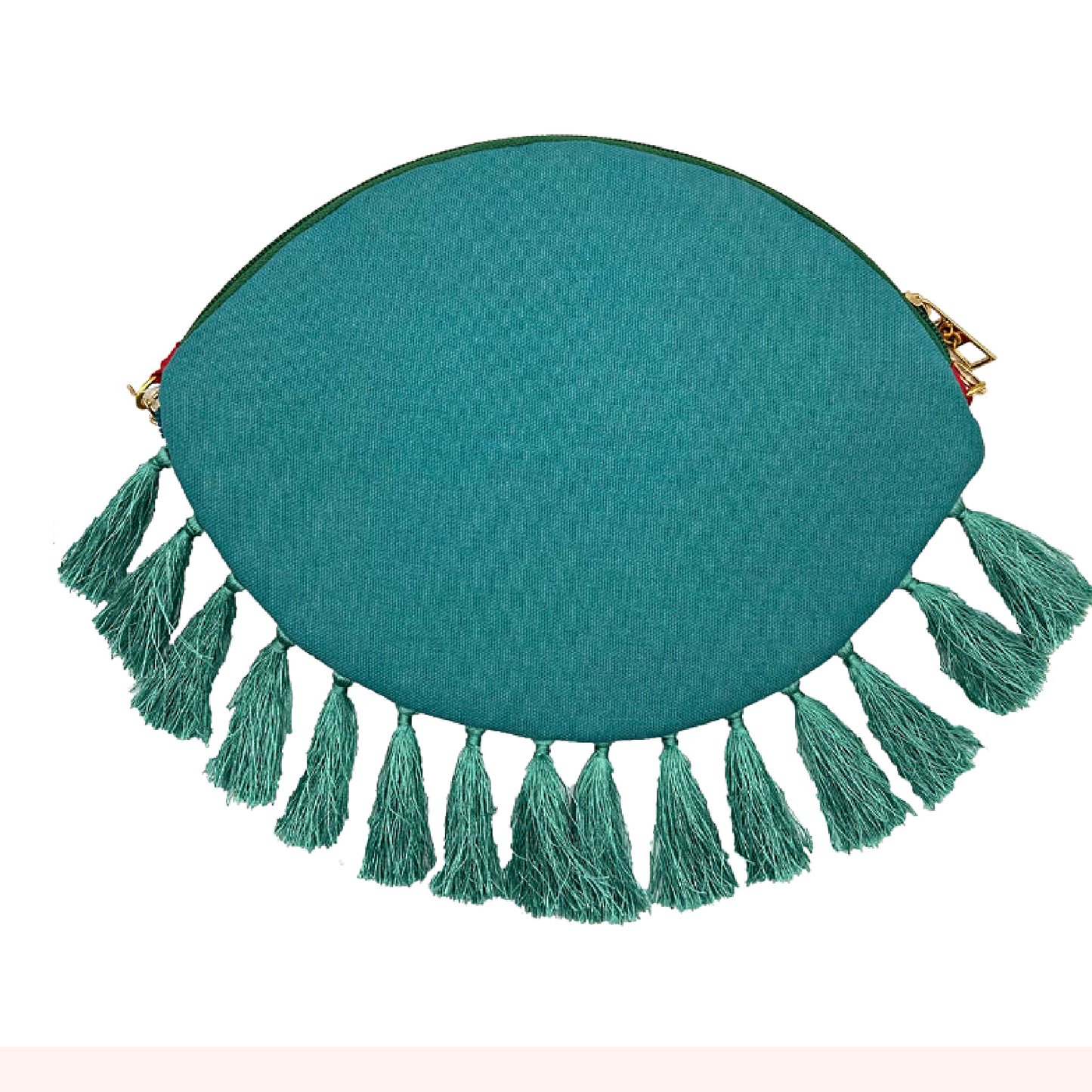Evil Eye Seed Beaded Tassel Hem Crossbody Clutch