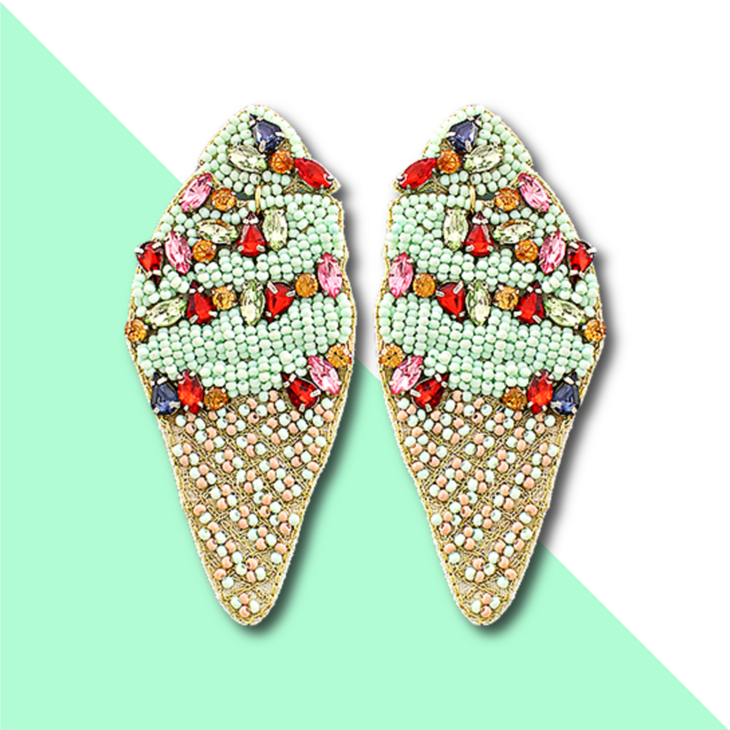 Swarovski Crystal Seed Beaded Ice Cream Cone Earrings