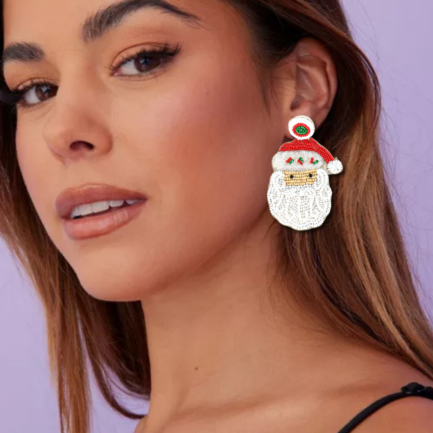 Santa Season Seed Beaded Christmas Holiday Gift Earrings