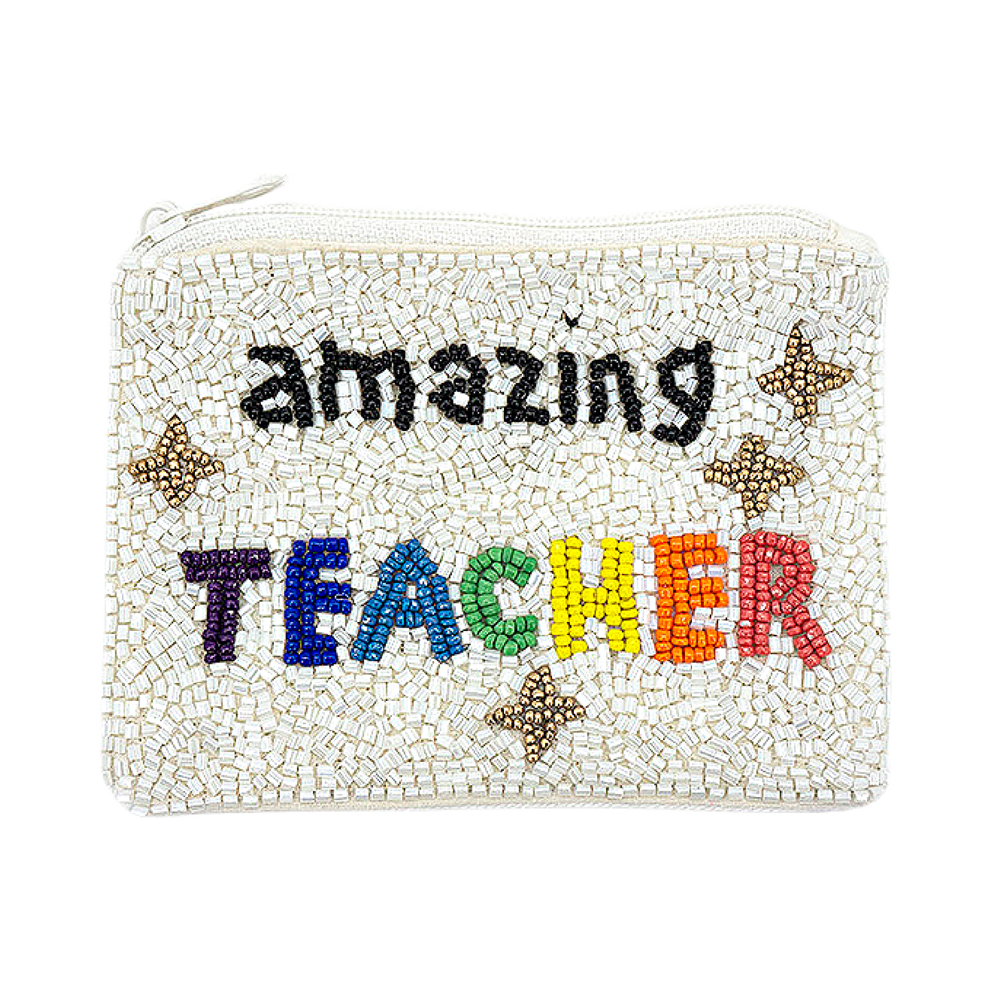 Amazing Teacher Seed Beaded Coin Purse Money Pouch