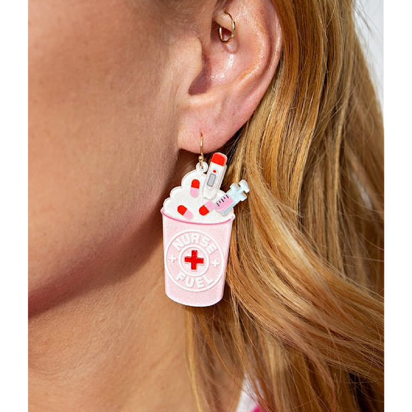 Nurse Fuel Coffee Cup Pink Acrylic Earrings