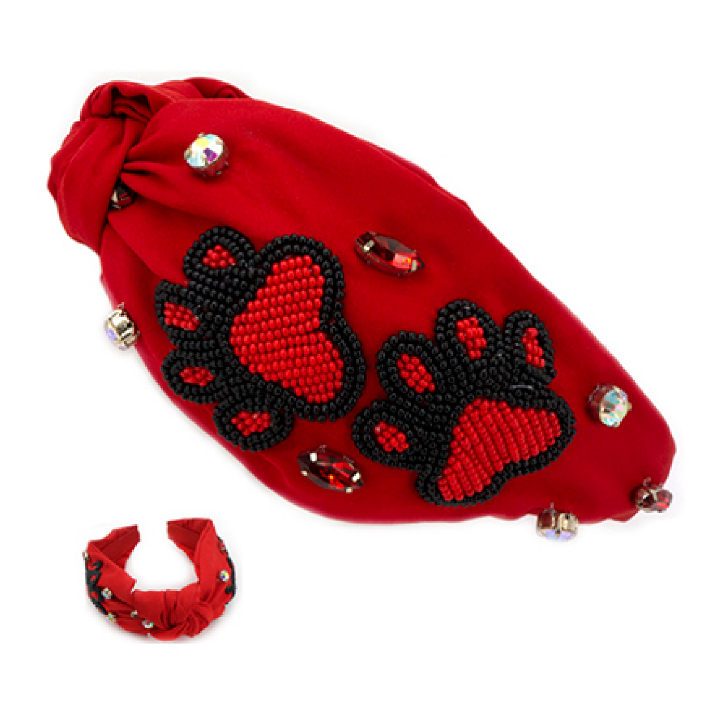 Red Black Beaded Paw Print Football Georgia Colors Headband