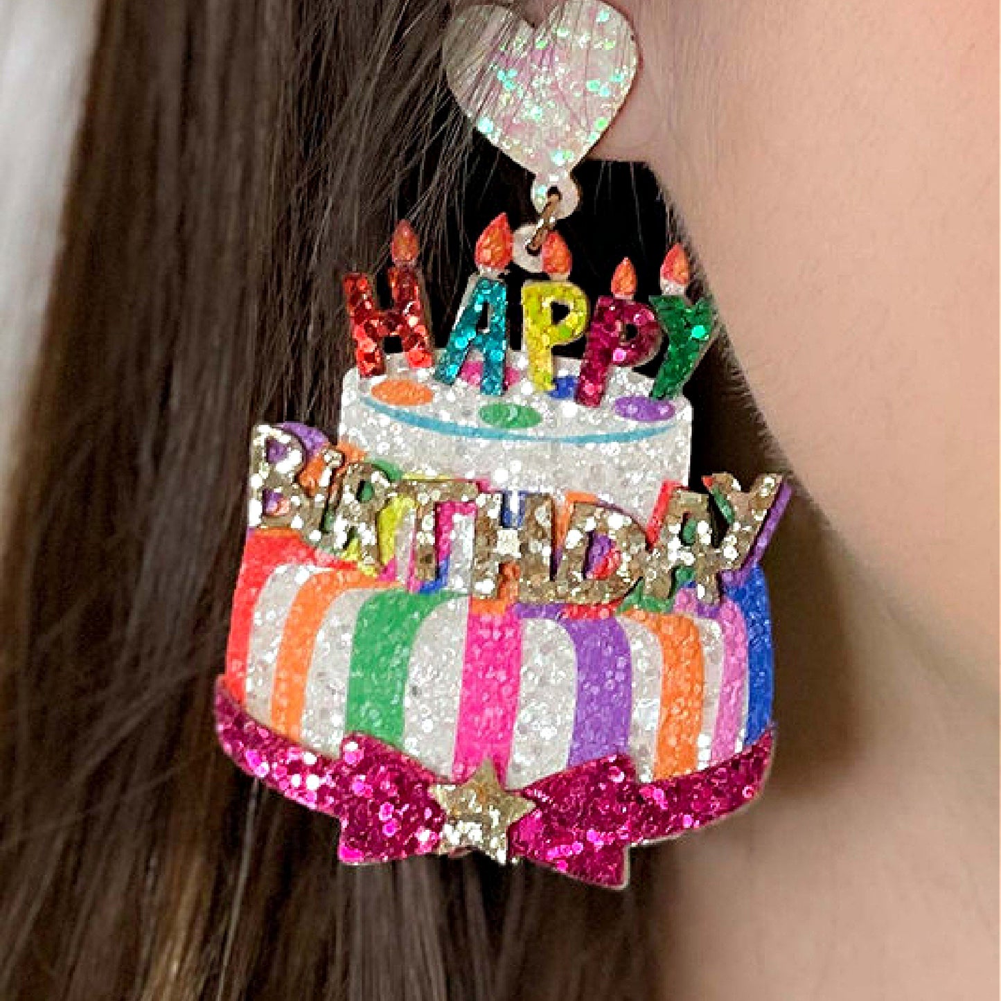 Birthday Cake Vegan Leather Glitter Earrings