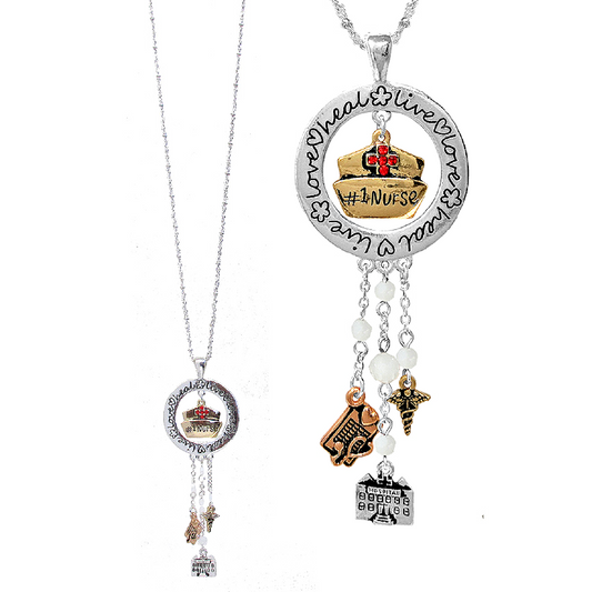 NURSE Theme Silver Dipped Charm Necklace