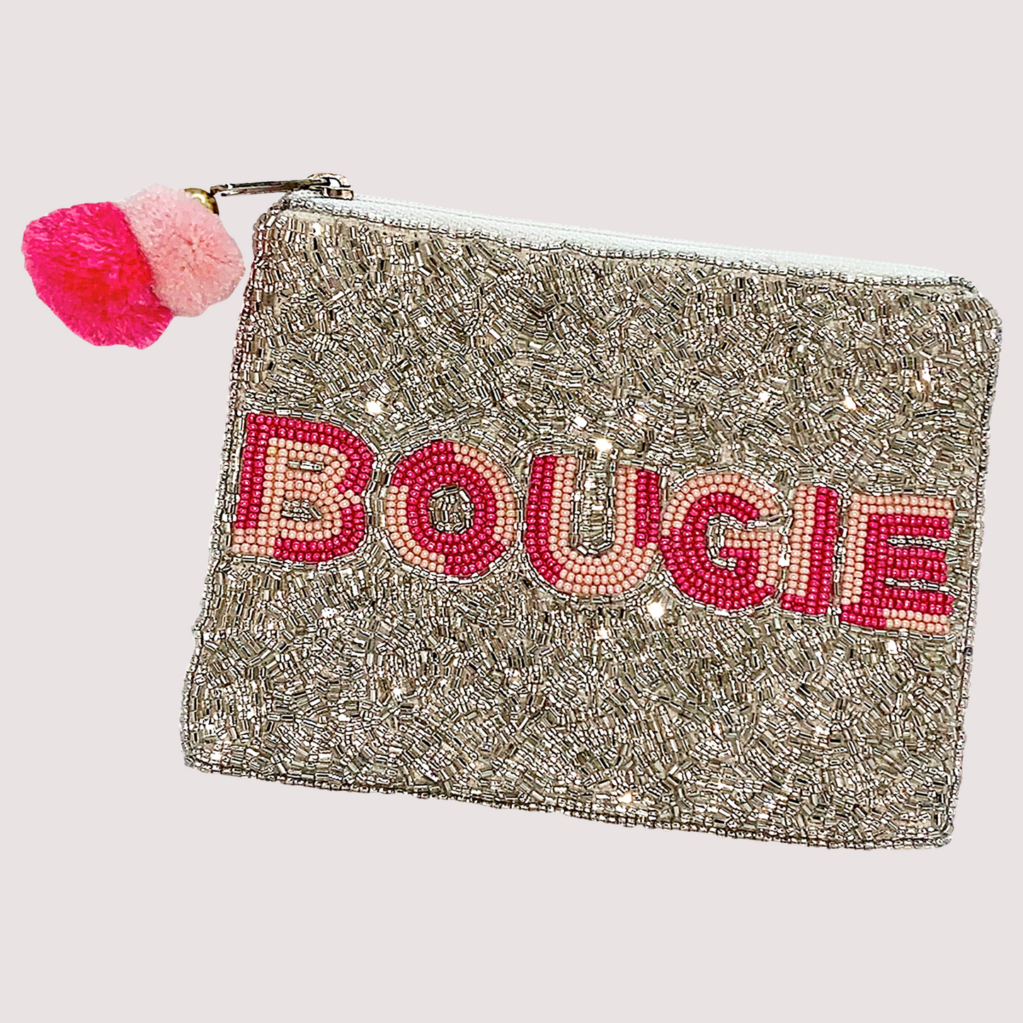 BOUGIE Pink Silver Beaded Storage Money Coin Pouch