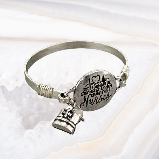 NURSE Inspirational Quote Silver Dipped Bangle Bracelet