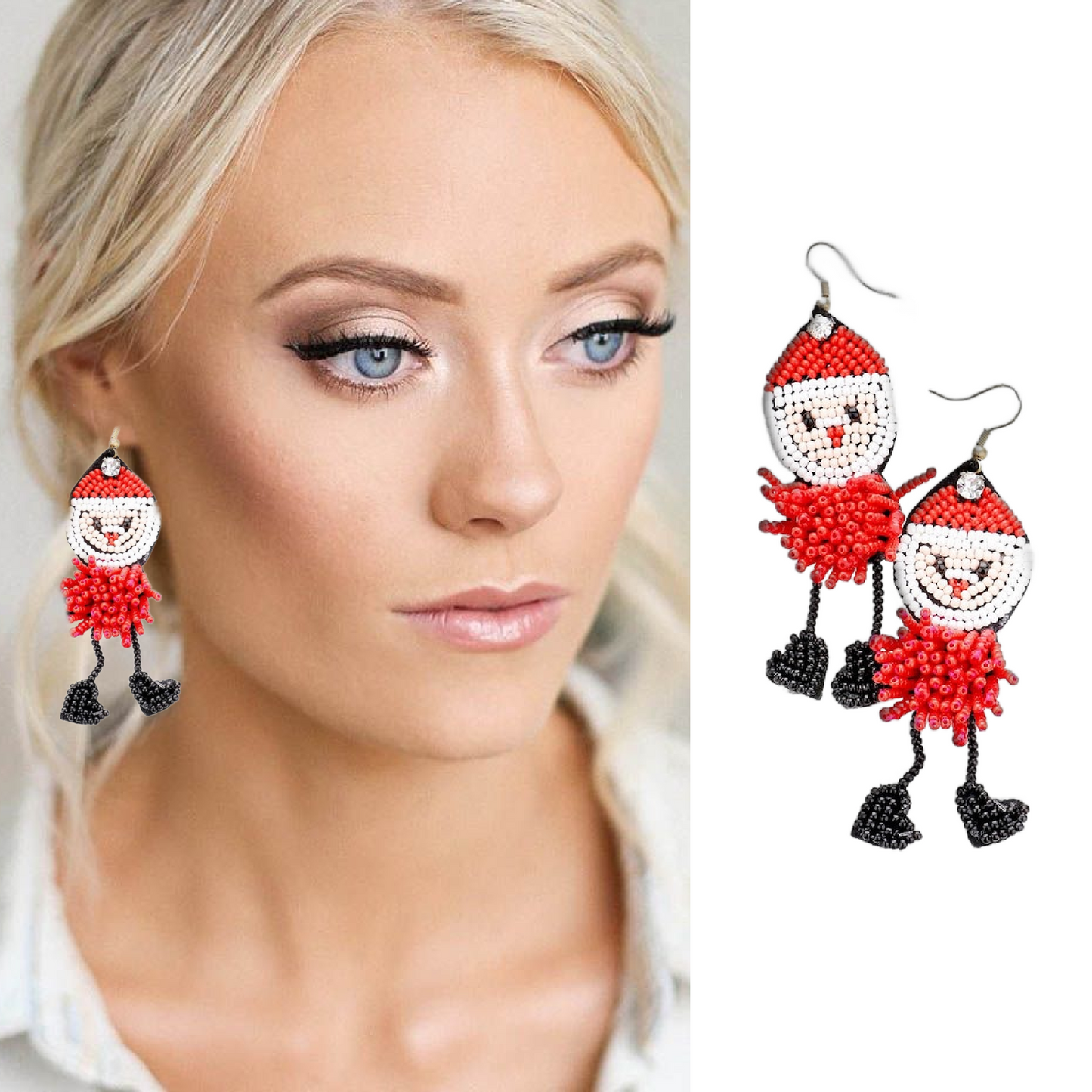 Dangle Legs Santa Beaded Christmas Holiday Earrings