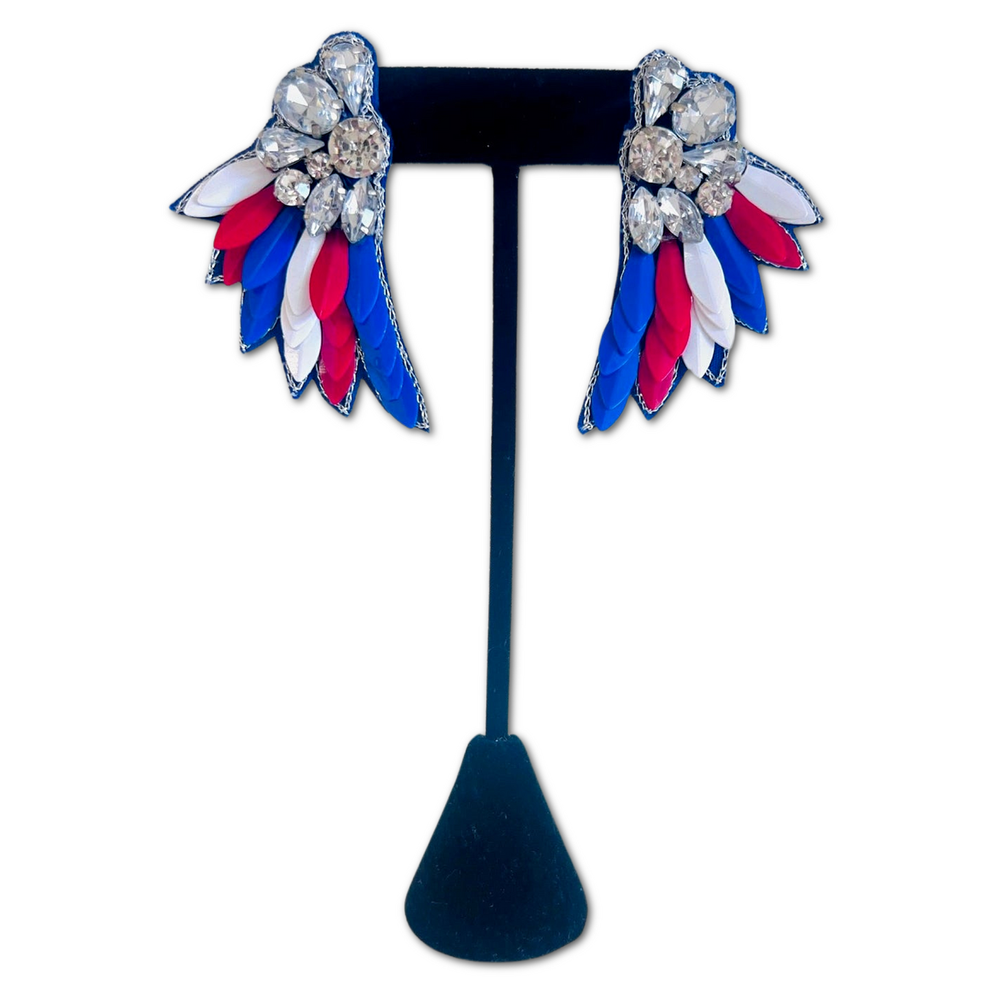 4th of July Patriotic Sequin Bead Rhinestone Wing Earrings