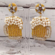 Sudsy Beer Mug Pearl Beaded Crystal Top Earrings