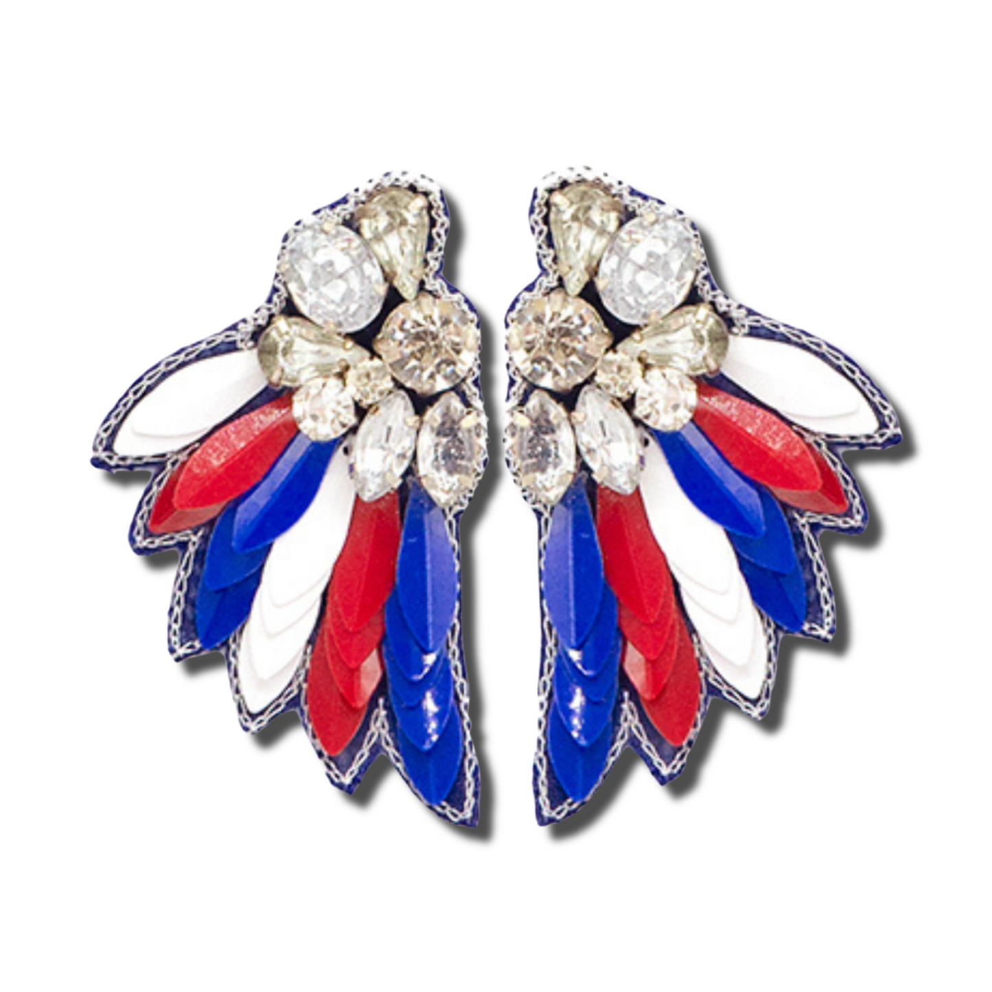 4th of July Patriotic Sequin Bead Rhinestone Wing Earrings