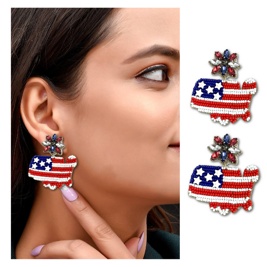 Patriotic American Flag USA Crystal Beaded Earrings