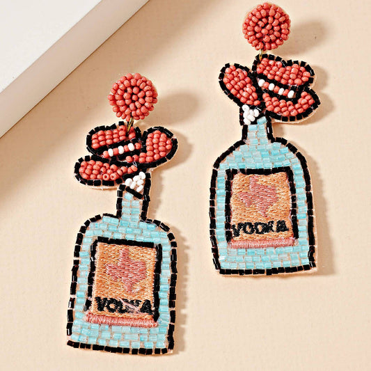 Western Cowgirl Hat Vodka Bottle Beaded Earrings