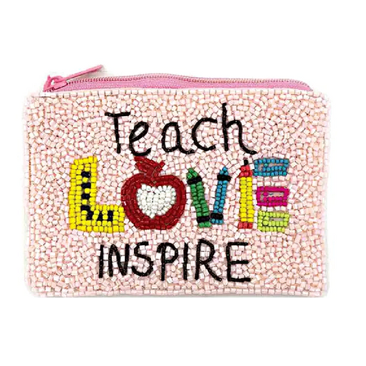 TEACH LOVE INSPIRE Beaded Coin Purse Money Pouch