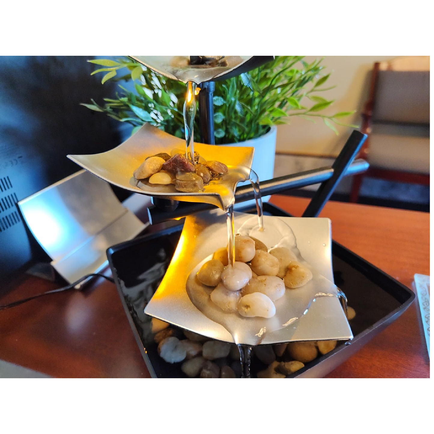 Natural River Rock Lighted Zen Desktop Fountain
