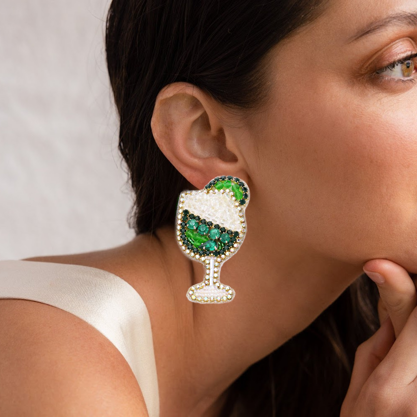 Cocktails for Christmas Beaded Rhinestone Holiday Earrings