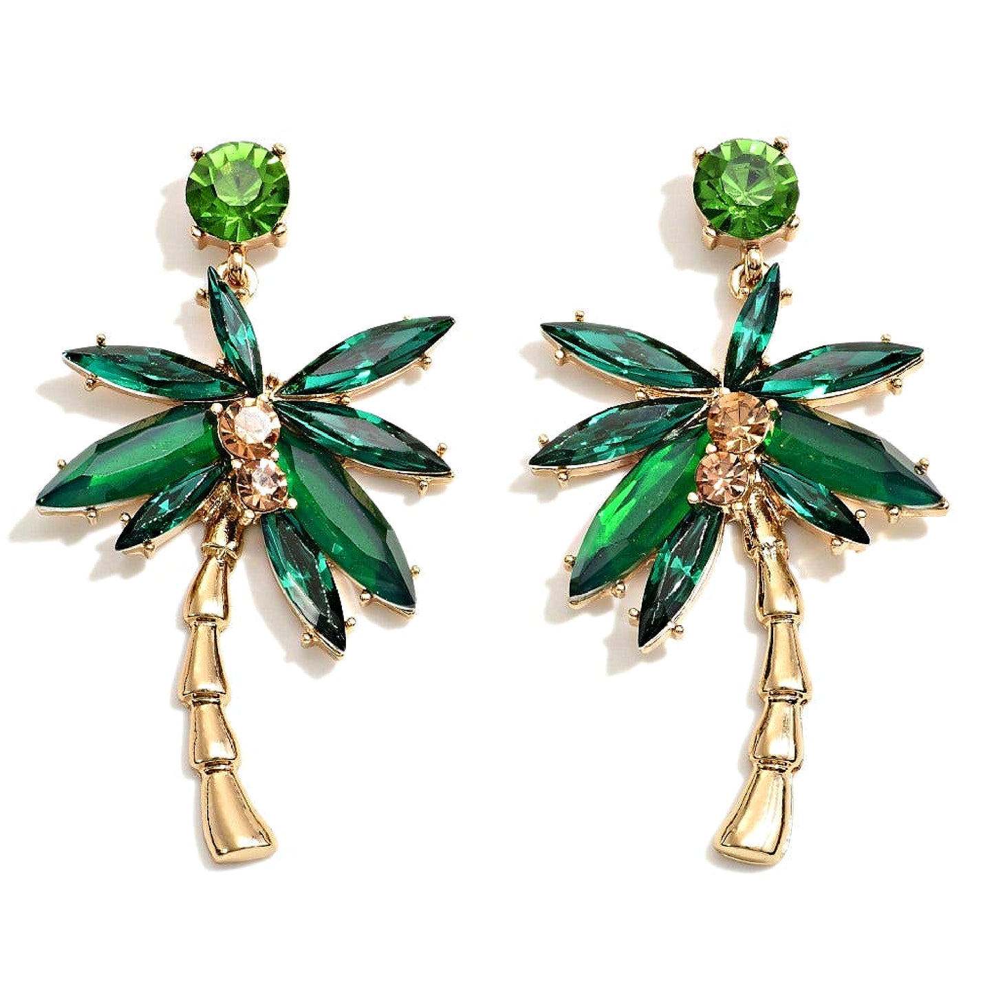 Crystal Embellished Gold Palm Tree Earrings