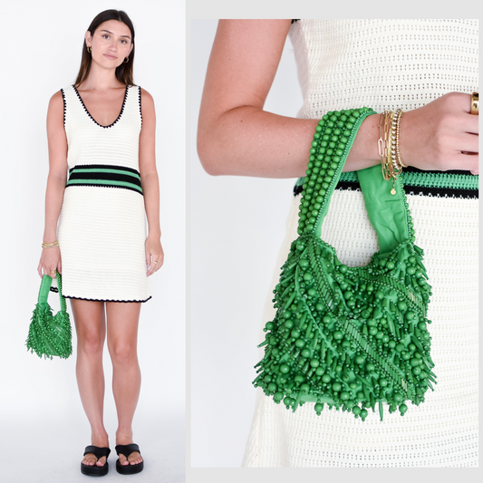 The Averlee Artisan Beaded Mini Bucket Bag in Green