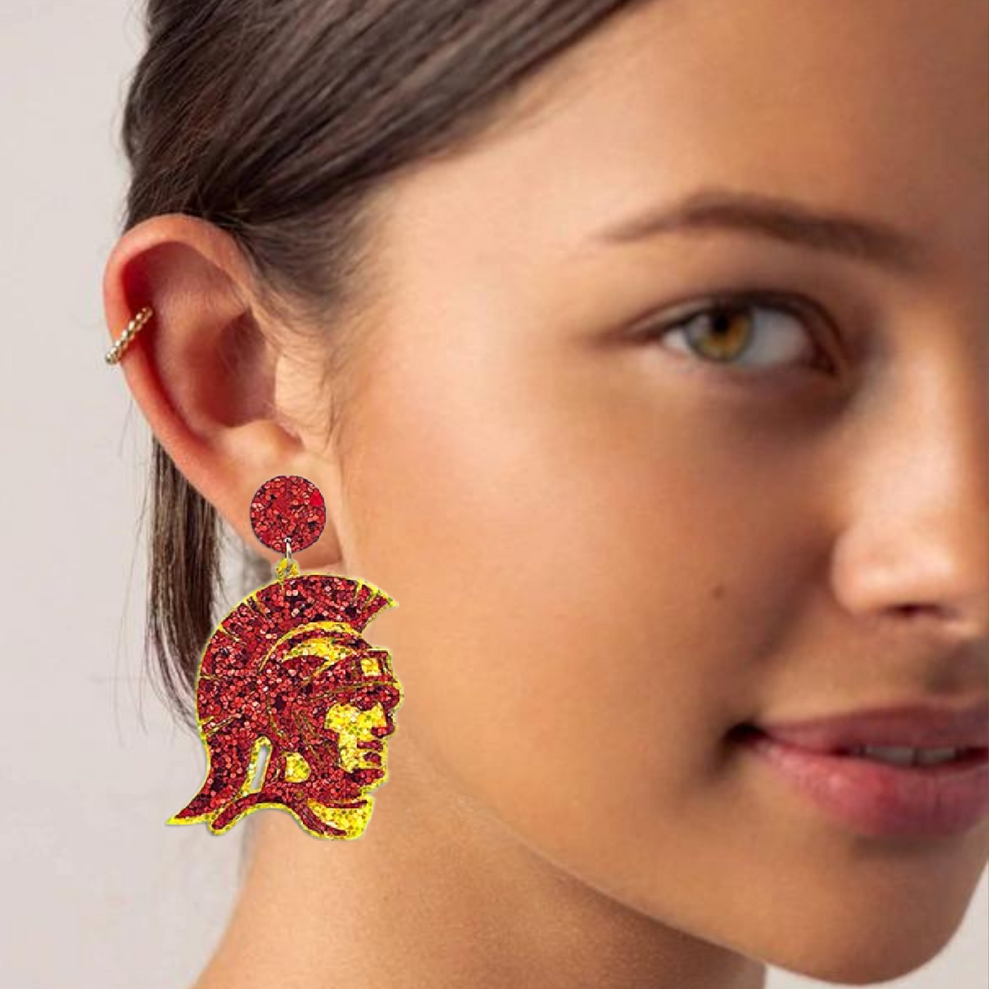 USC Trojans Football Team Mascot Leather Glitter Earrings