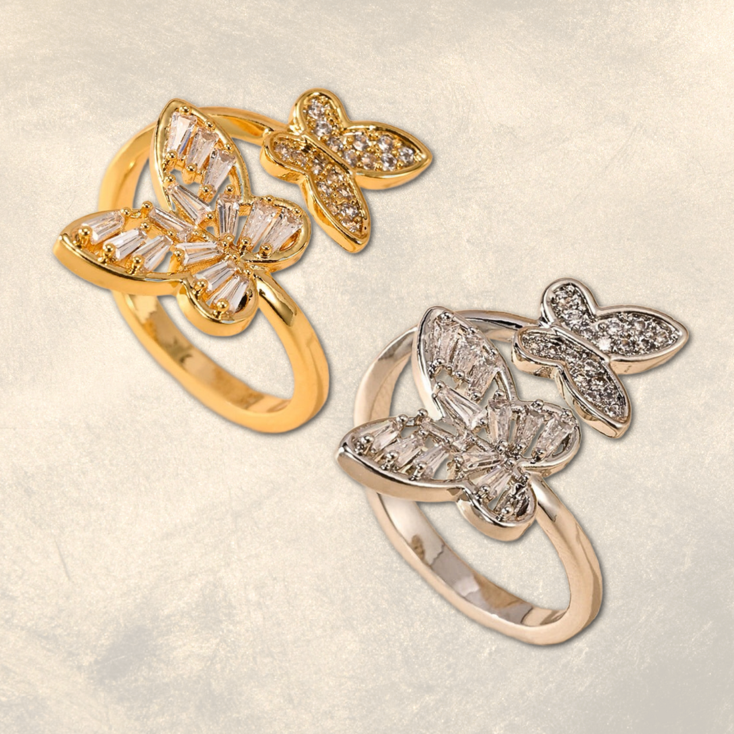 Double Butterfly Cubic Zirconia Ring