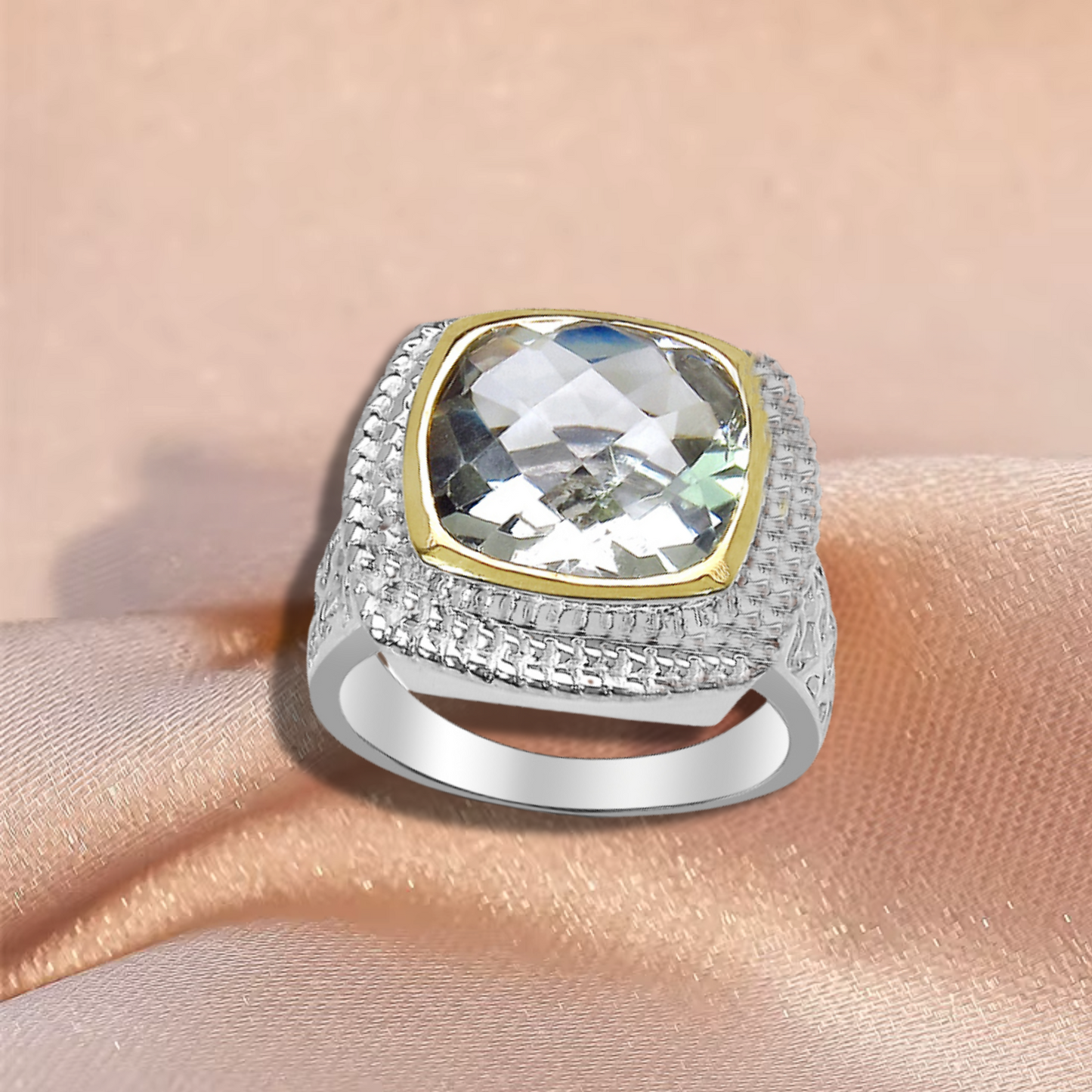 Square Cut CZ Stone Silver Ring