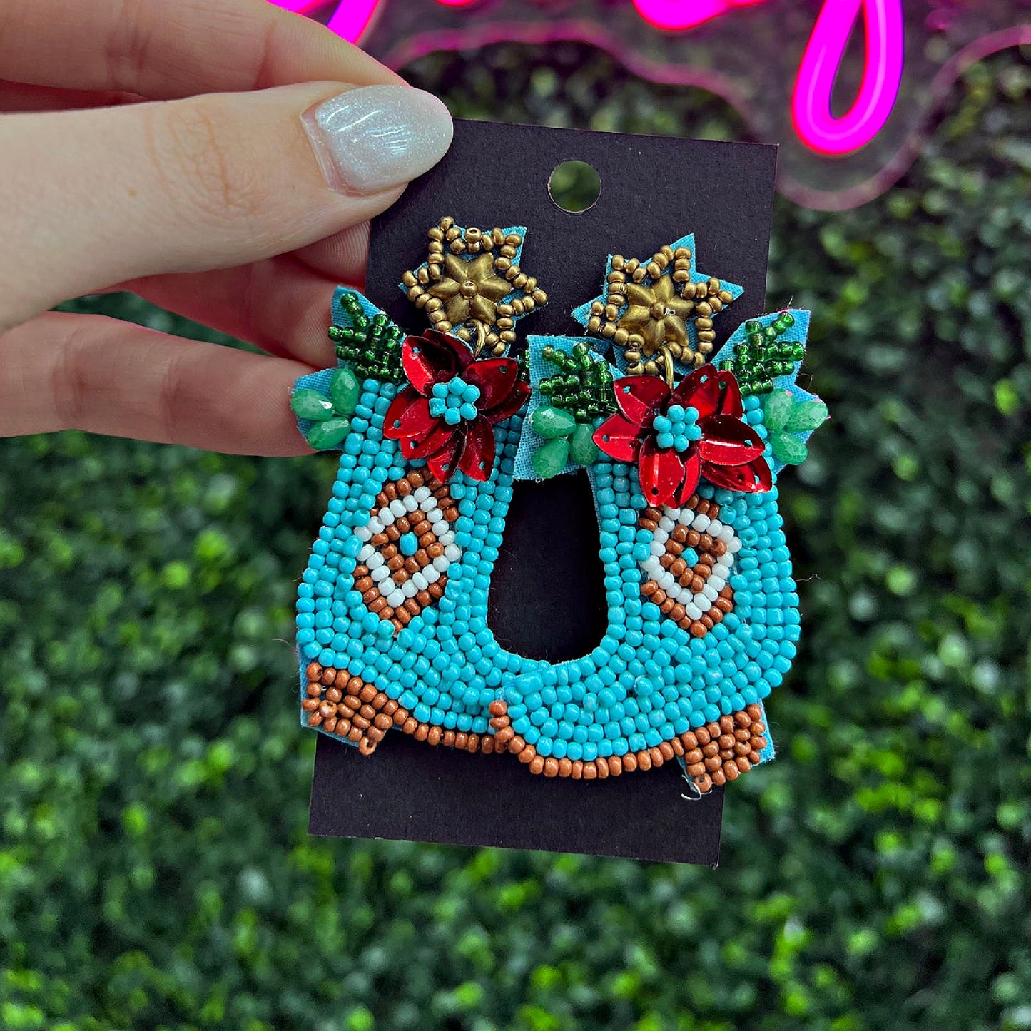 Christmas Beaded Western Boots Star Flower Earrings