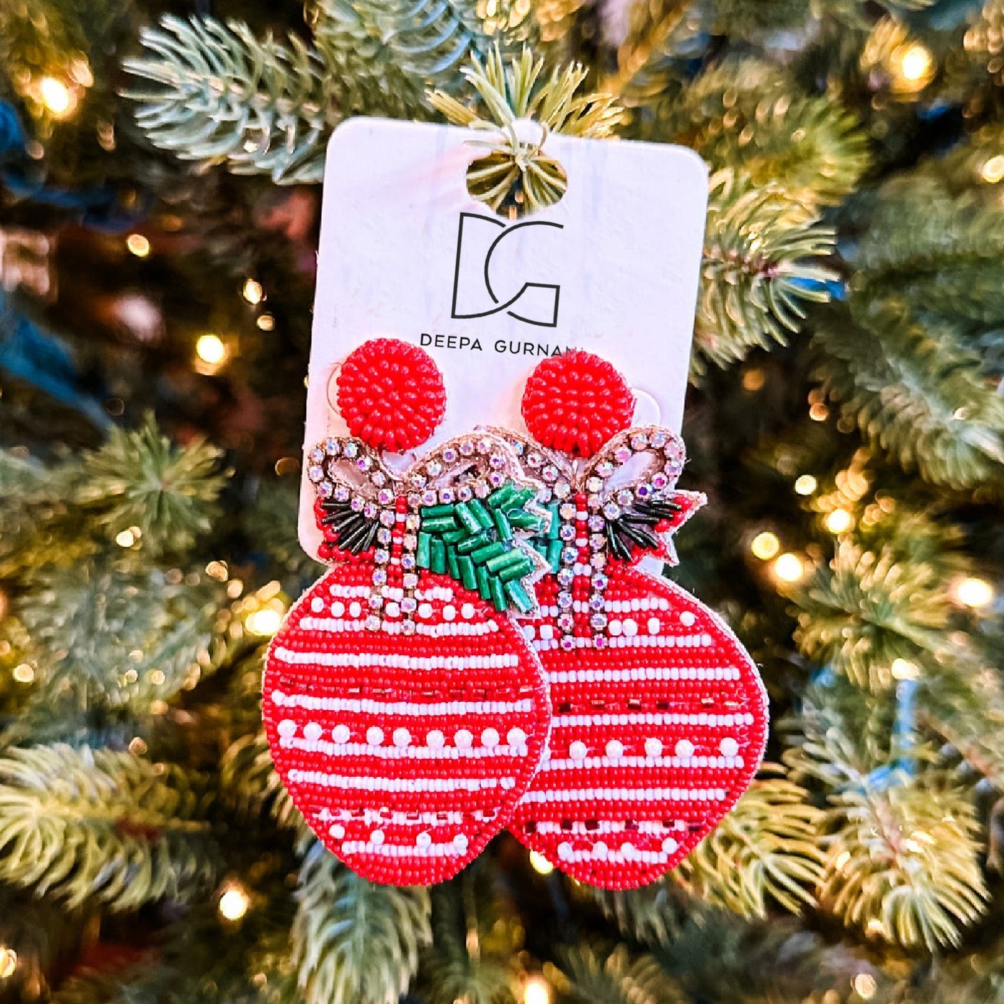 Deepa Gurnani Austrian Crystal Beaded Christmas Earrings