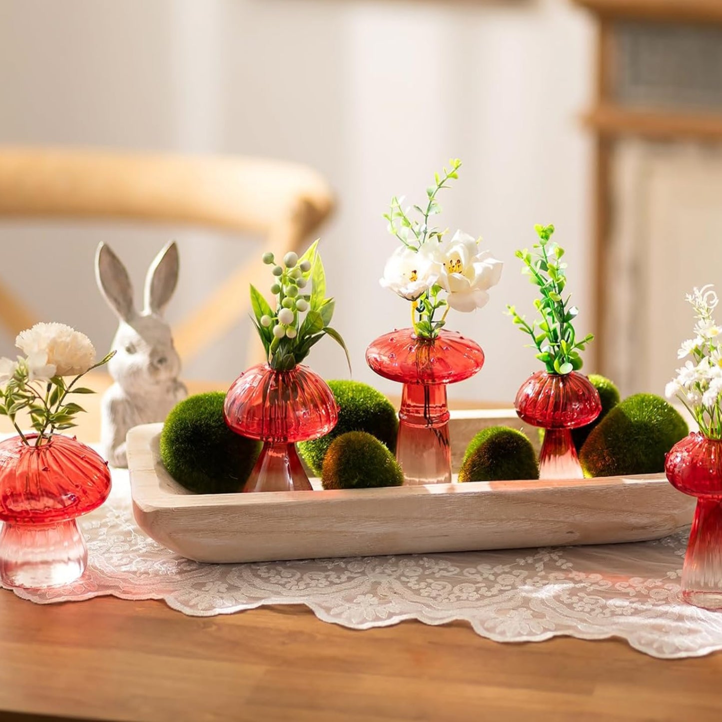 5 PC Decor Set of Glass Mushroom Design Single Stem Vases