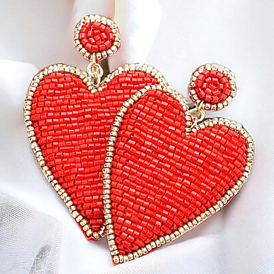 Have A Heart Red Sparkle Beaded Heart Earrings
