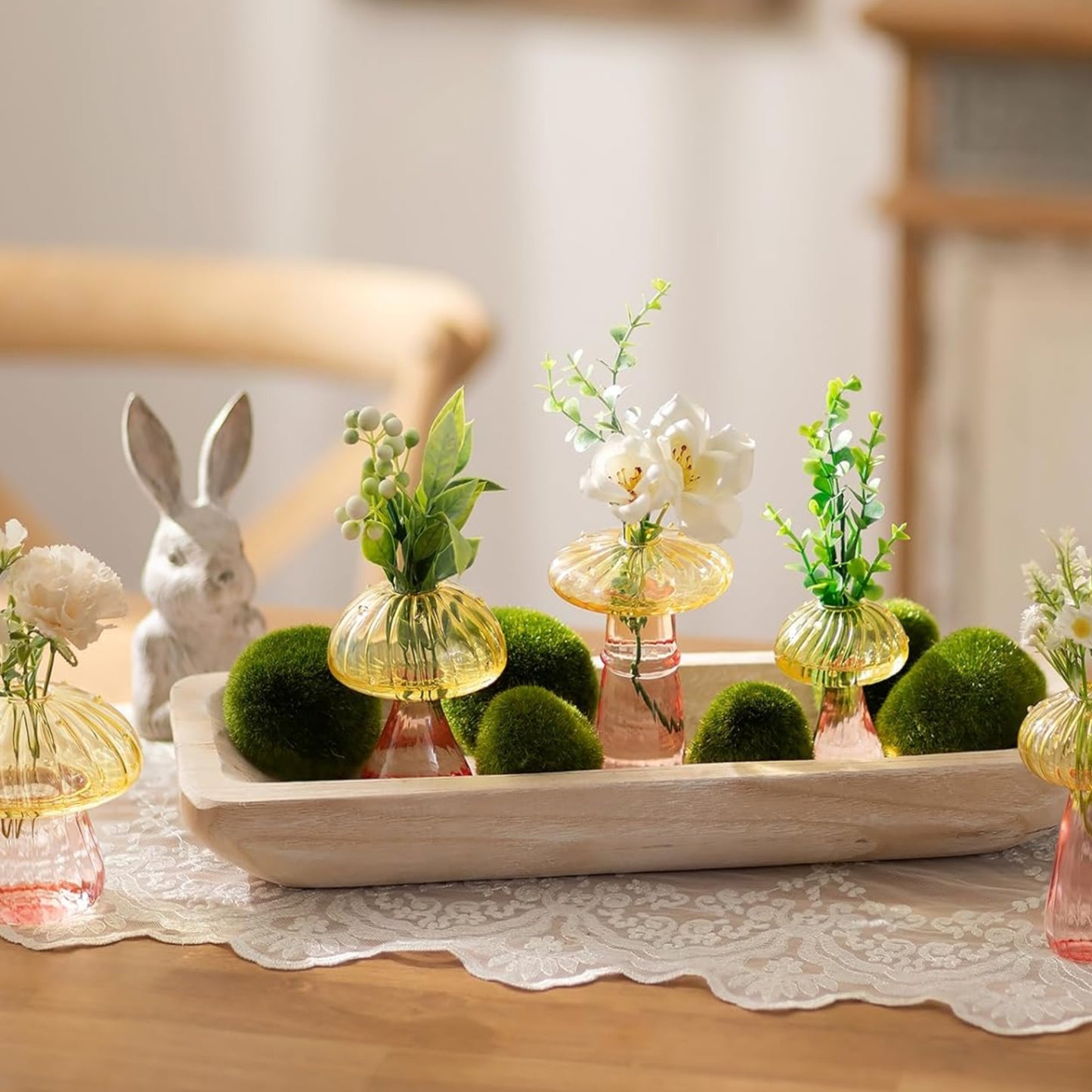5 PC Decor Set of Glass Mushroom Design Single Stem Vases