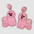 White Pink Bichon Frise Dog Breed Beaded Earrings