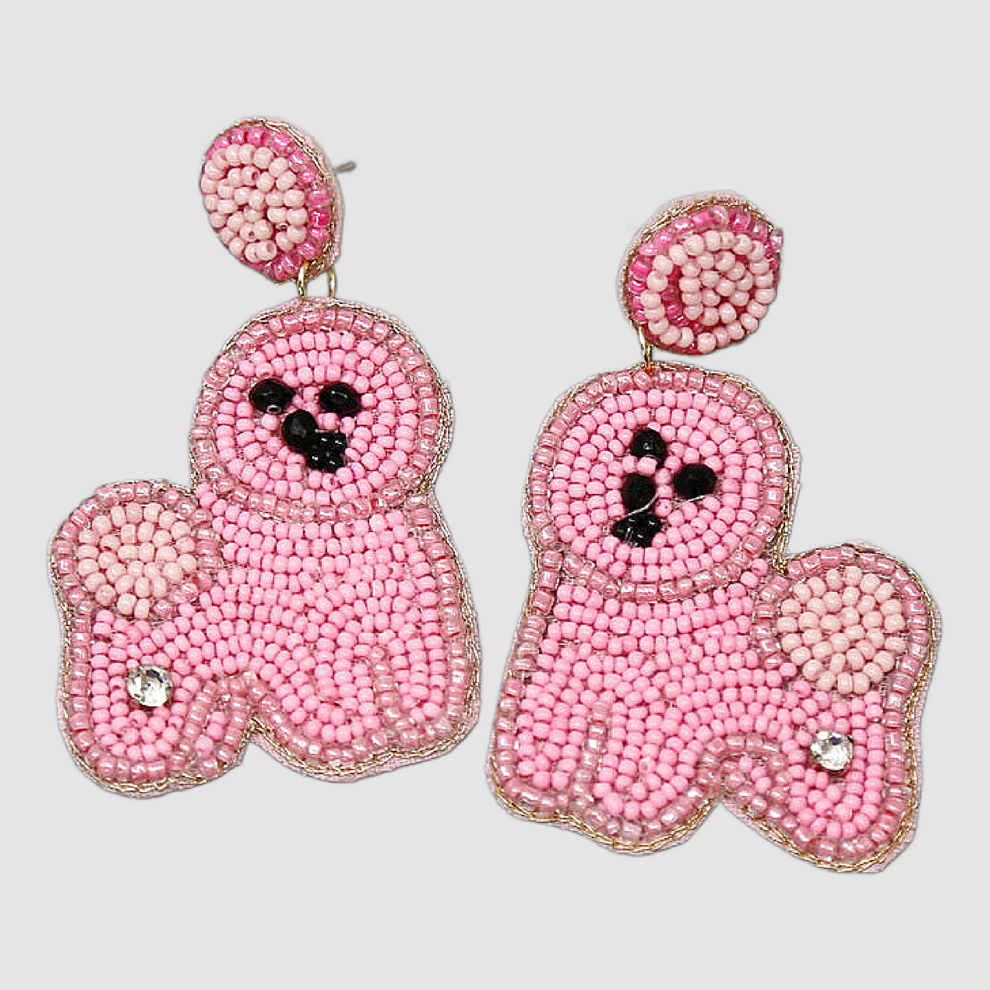 White Pink Bichon Frise Dog Breed Beaded Earrings