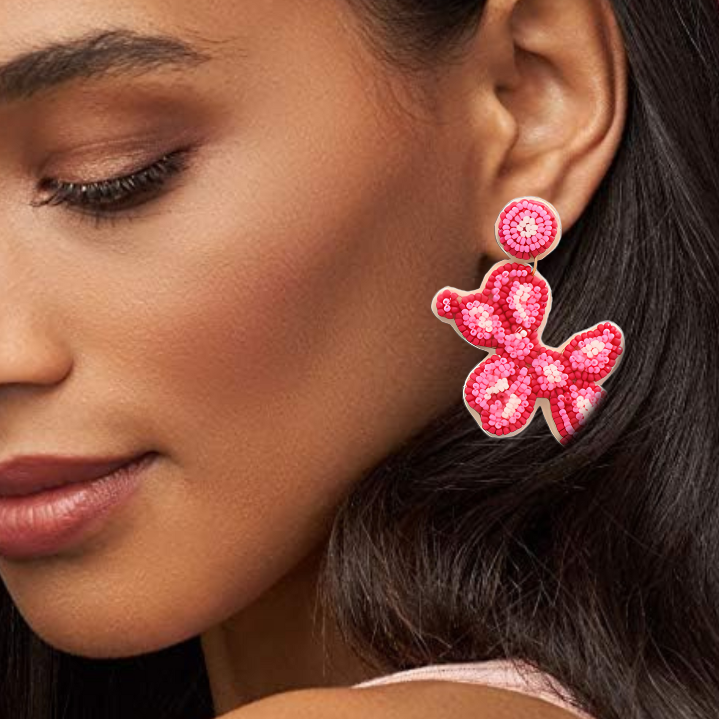 Iconic Pink Cartoon Balloon Dog Seed Beaded Earrings