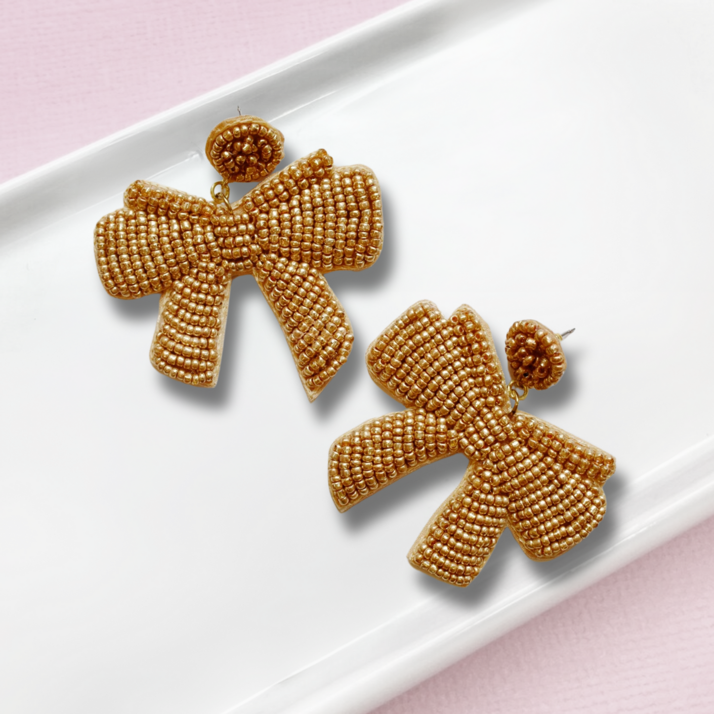 Christmas Ribbon Seed Beaded Statement Gift Bow Earrings