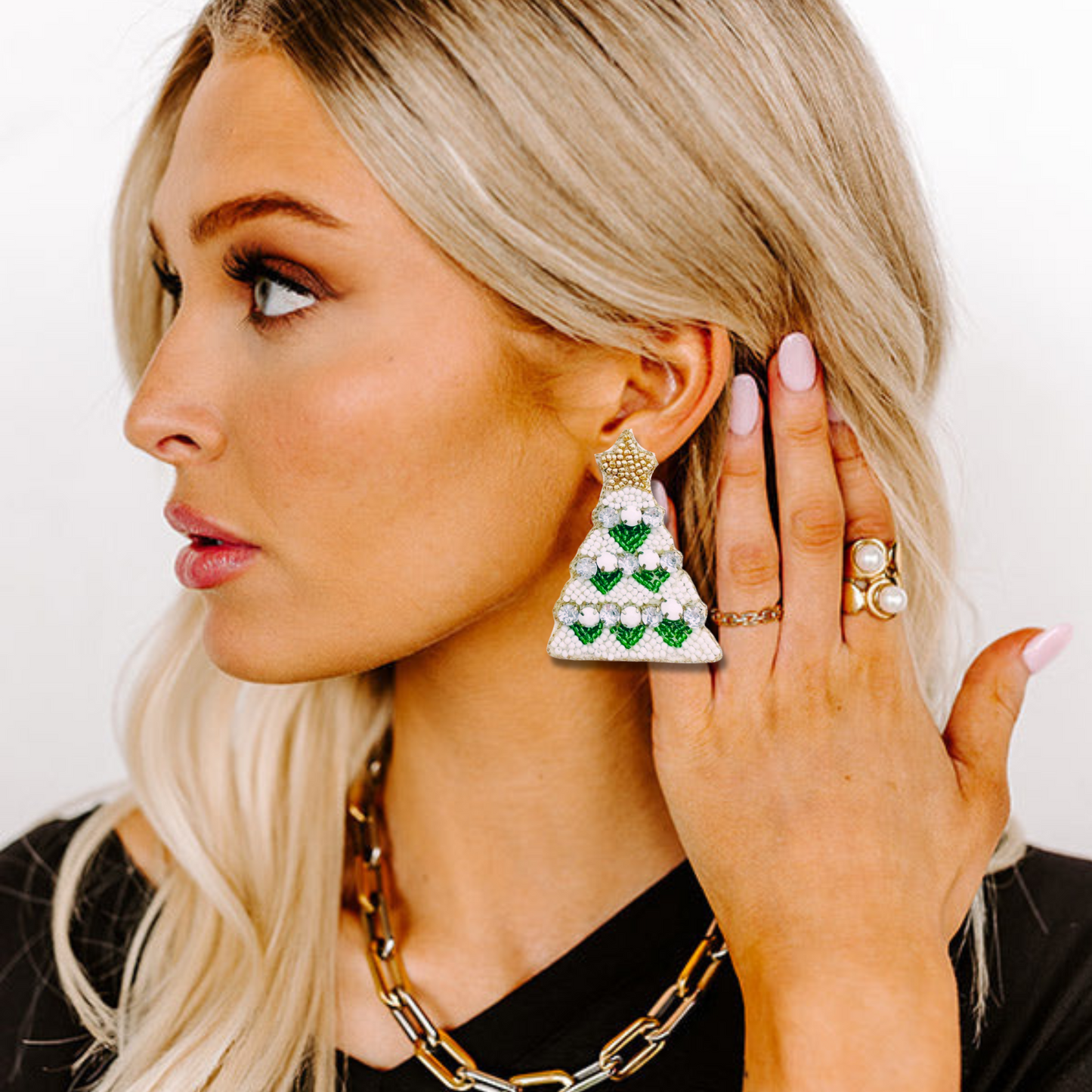 Crystal & Seed Beaded Festive Christmas Tree Earrings