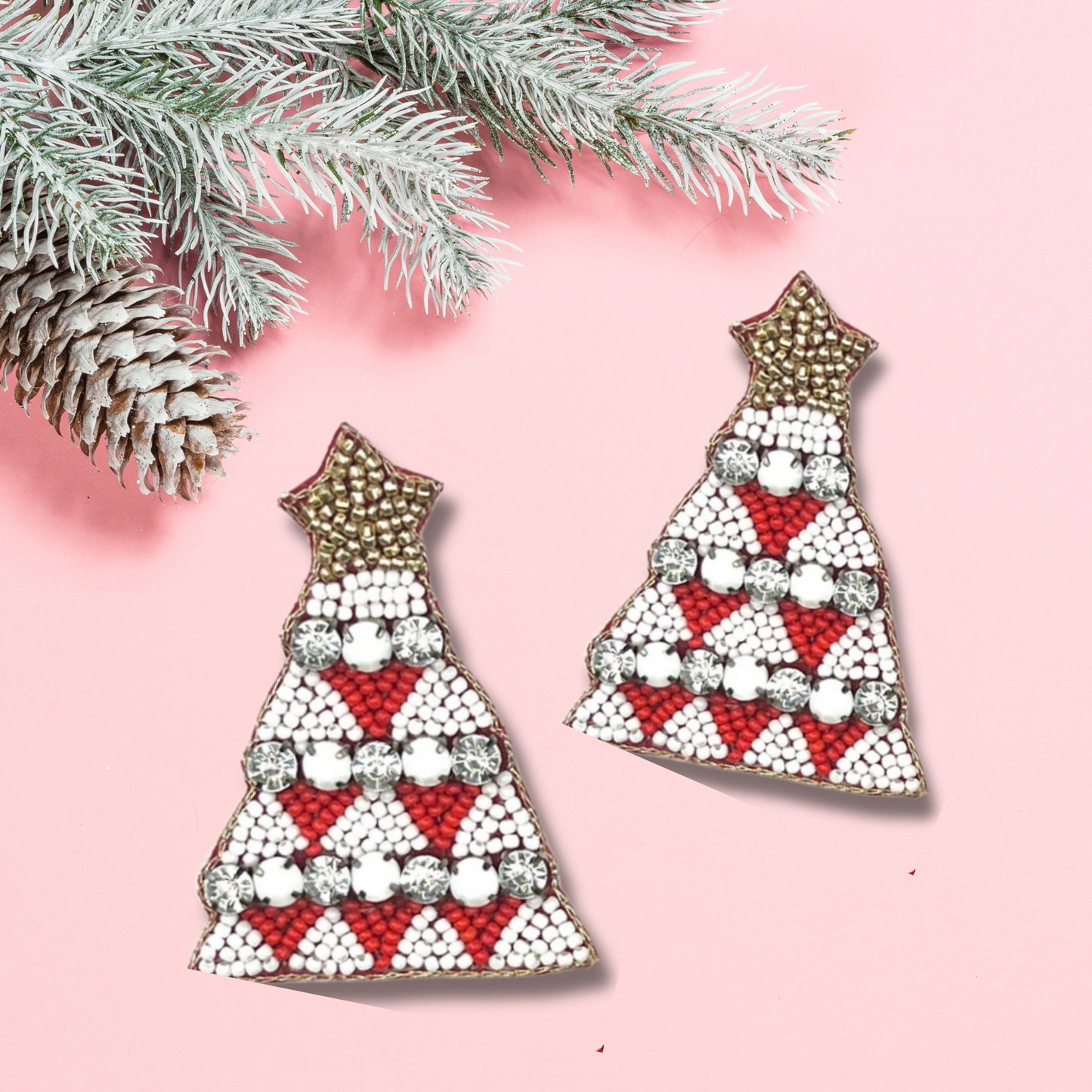 Crystal & Seed Beaded Festive Christmas Tree Earrings