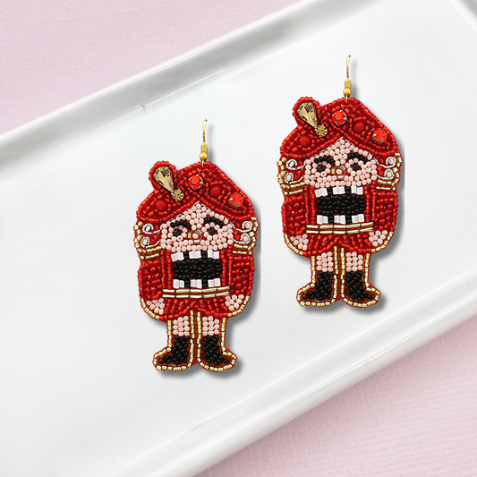 Nutcracker Soldier Christmas Seed Beaded Holiday Earrings