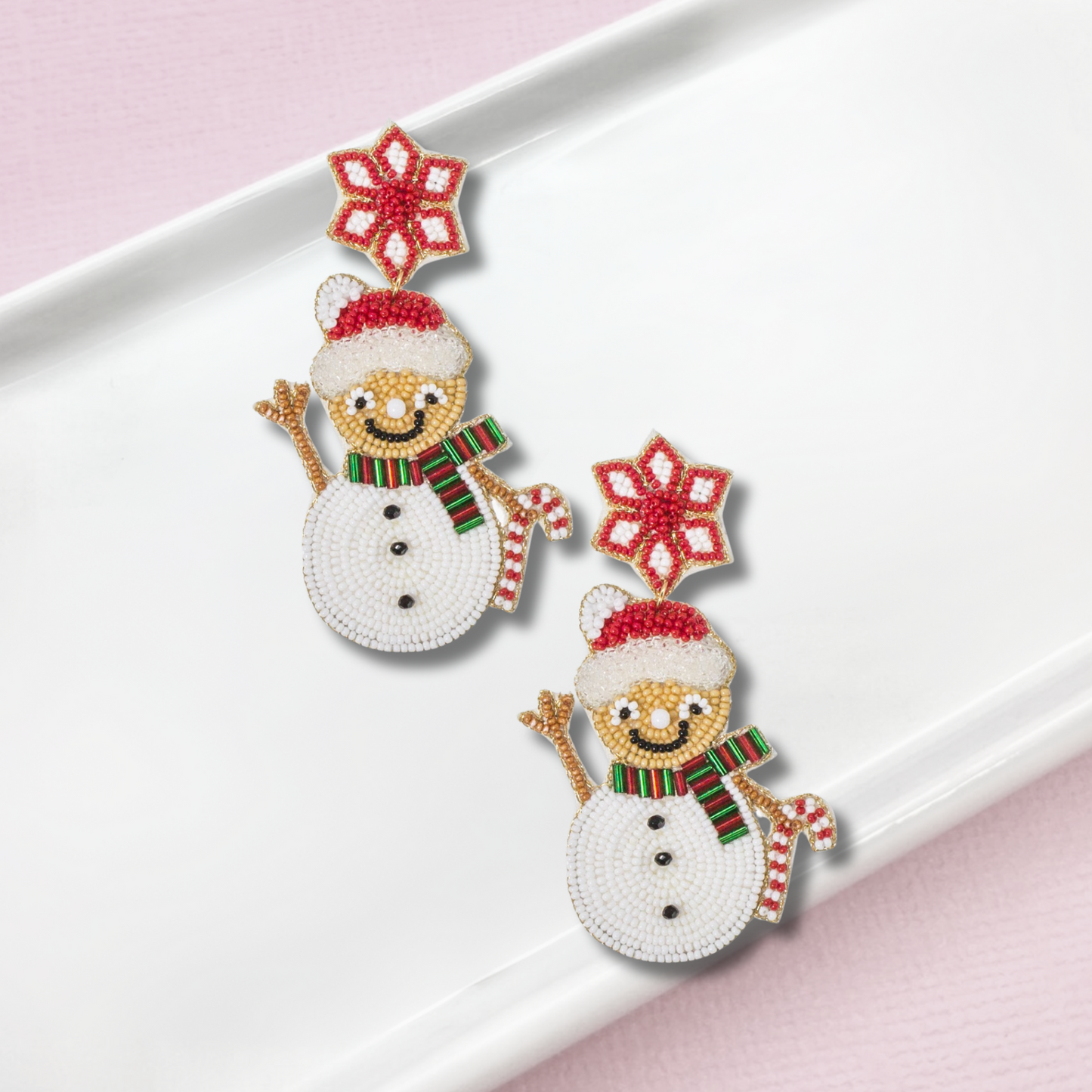 Snowman Festive Christmas Seed Bead Long Statement Earrings