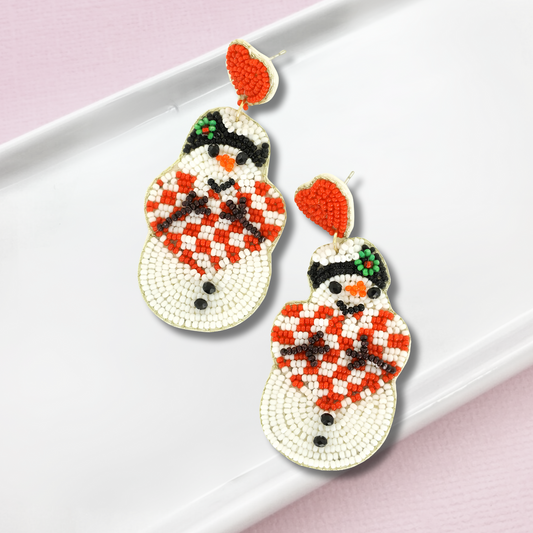 Huggable Lovable Snowman Christmas Beaded Earrings