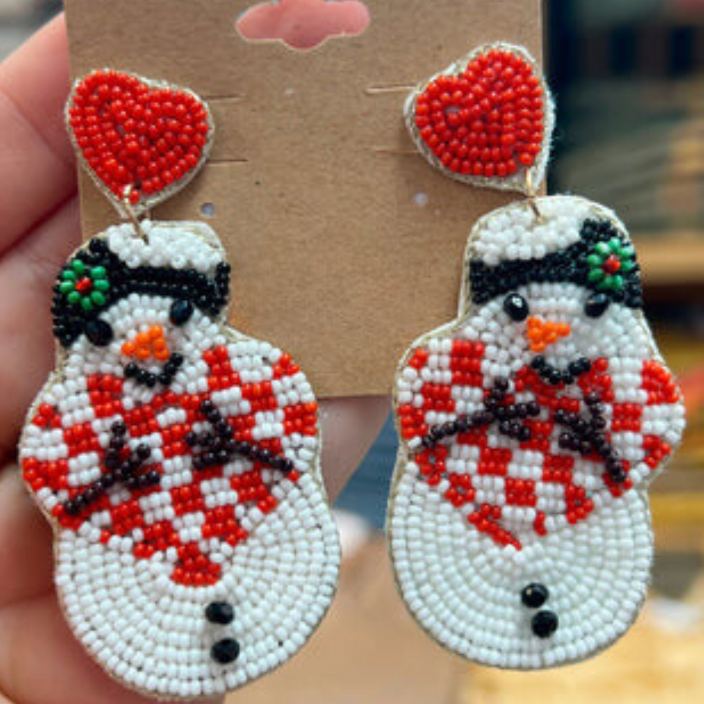 Huggable Lovable Snowman Christmas Beaded Earrings