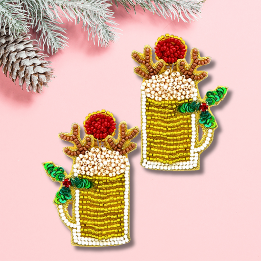 Rein Beer Christmas Holiday Party Beaded Earrings
