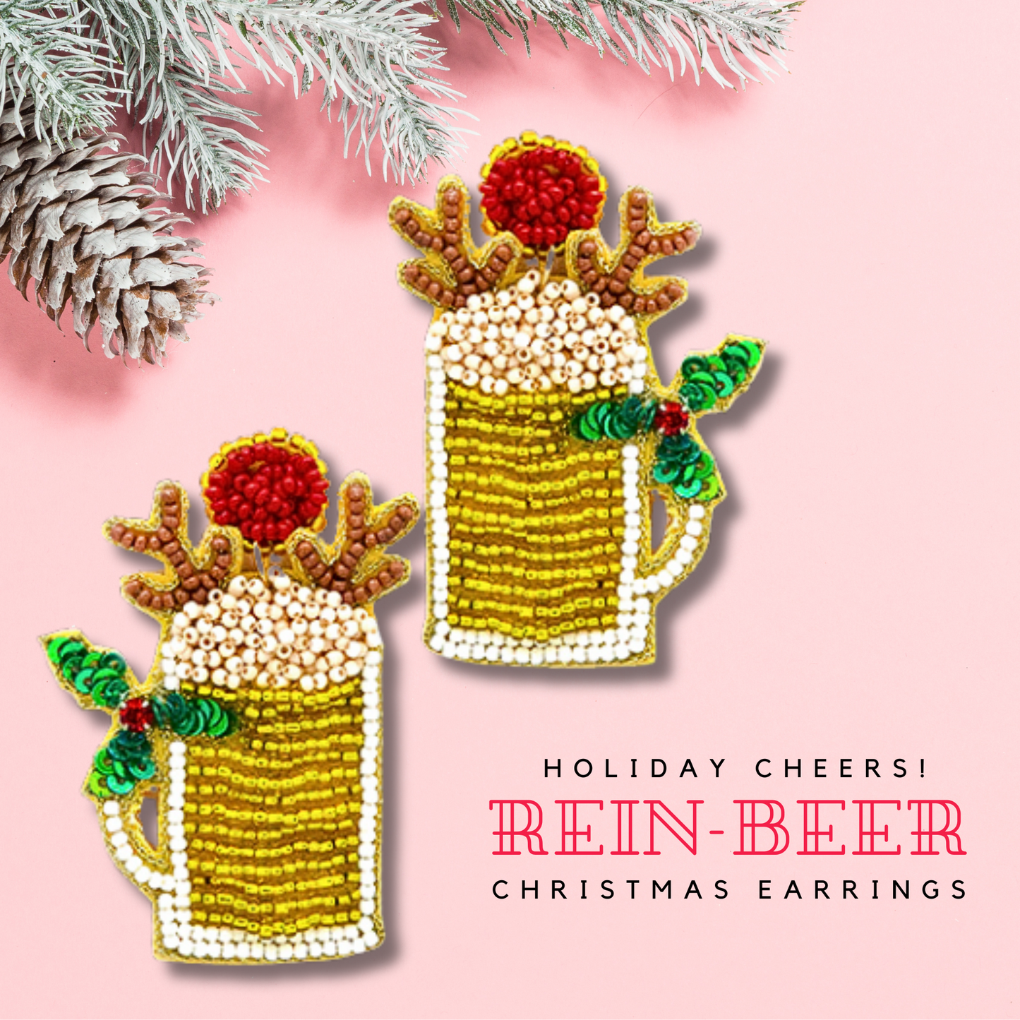 Rein Beer Christmas Holiday Party Beaded Earrings