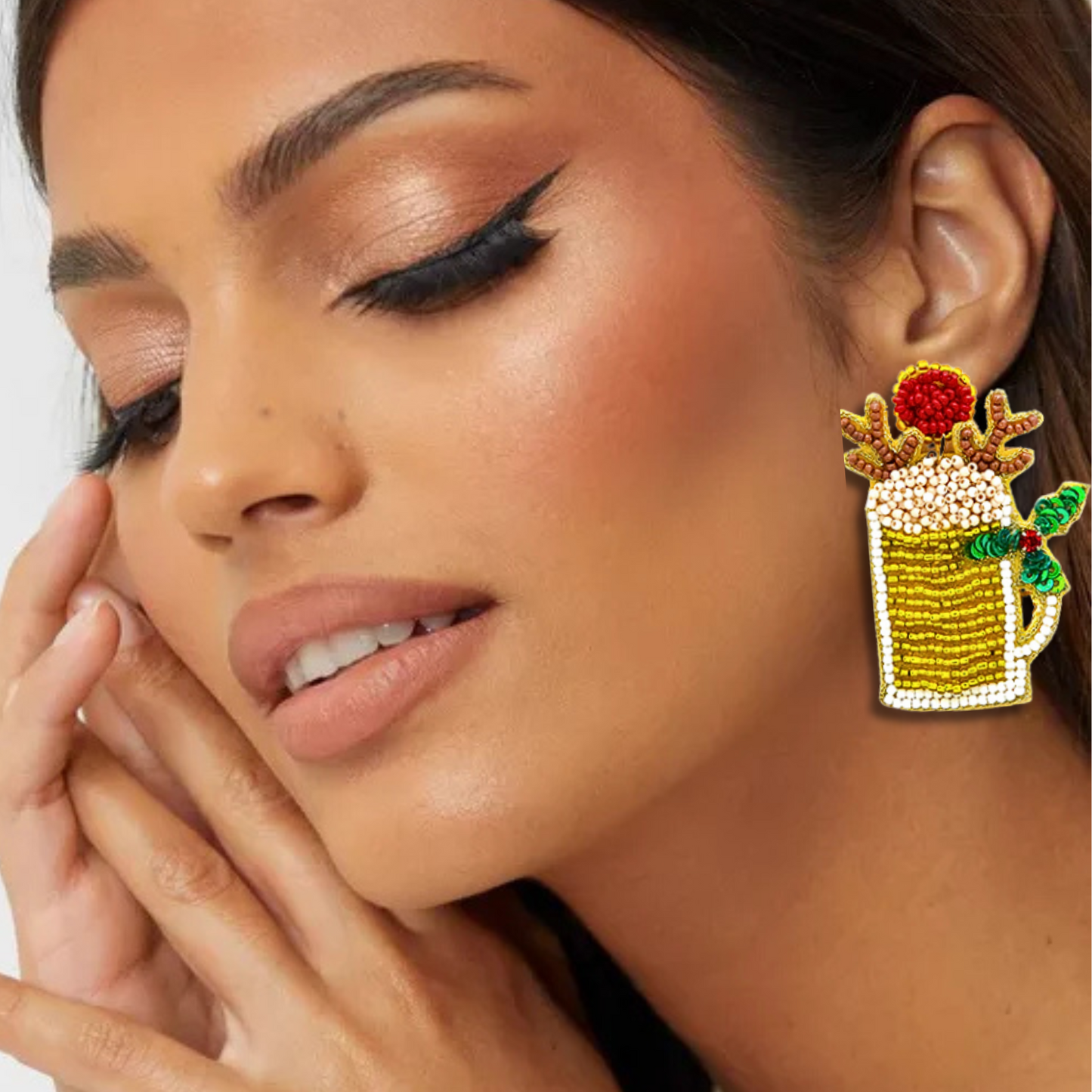 Rein Beer Christmas Holiday Party Beaded Earrings