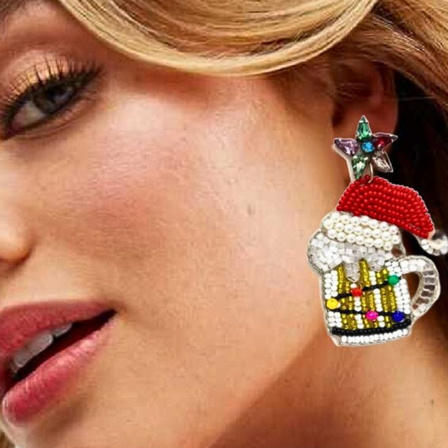 Christmas Buds & Suds Beer Holiday Party Beaded Earrings