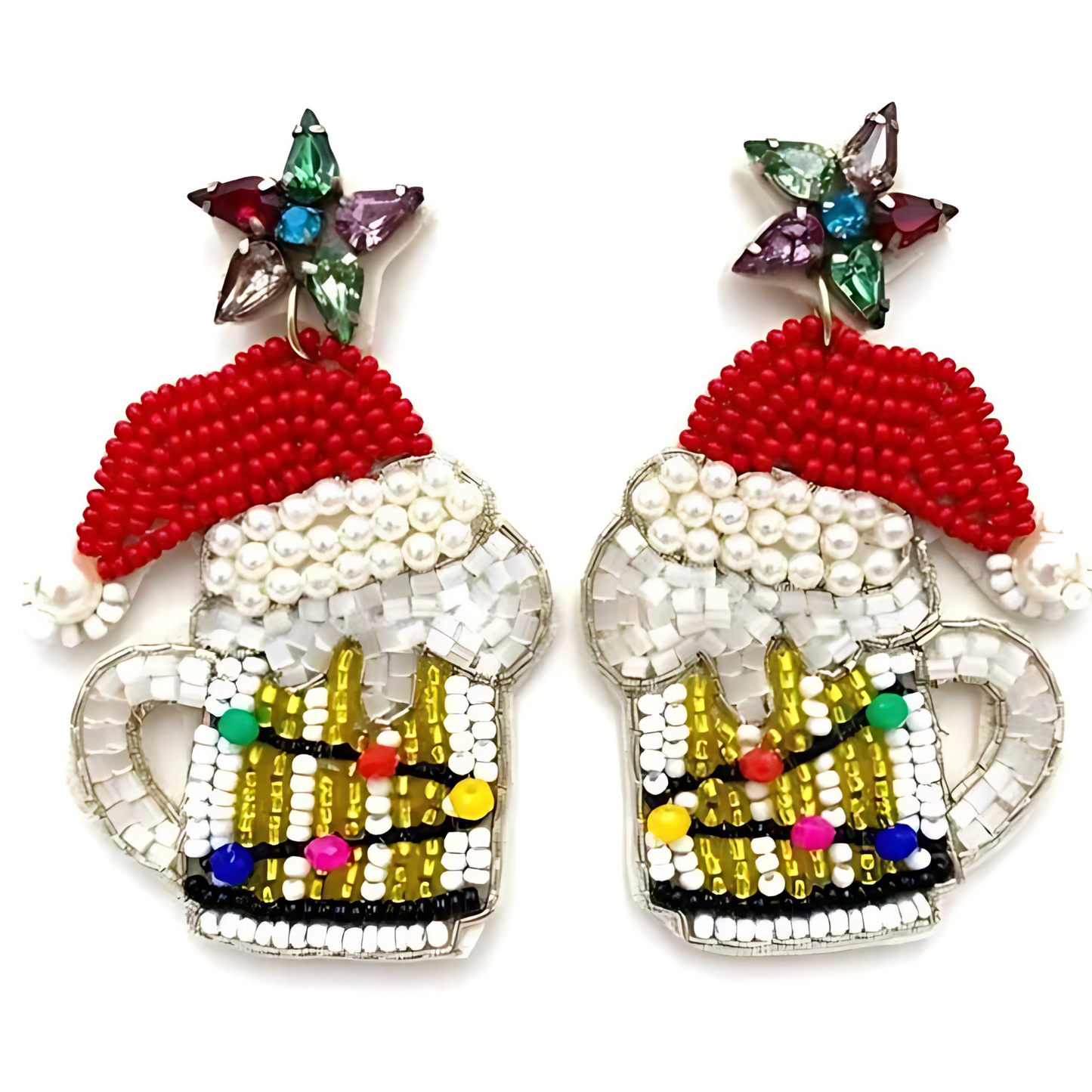Christmas Buds & Suds Beer Holiday Party Beaded Earrings