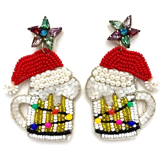 Christmas Buds & Suds Beer Holiday Party Beaded Earrings