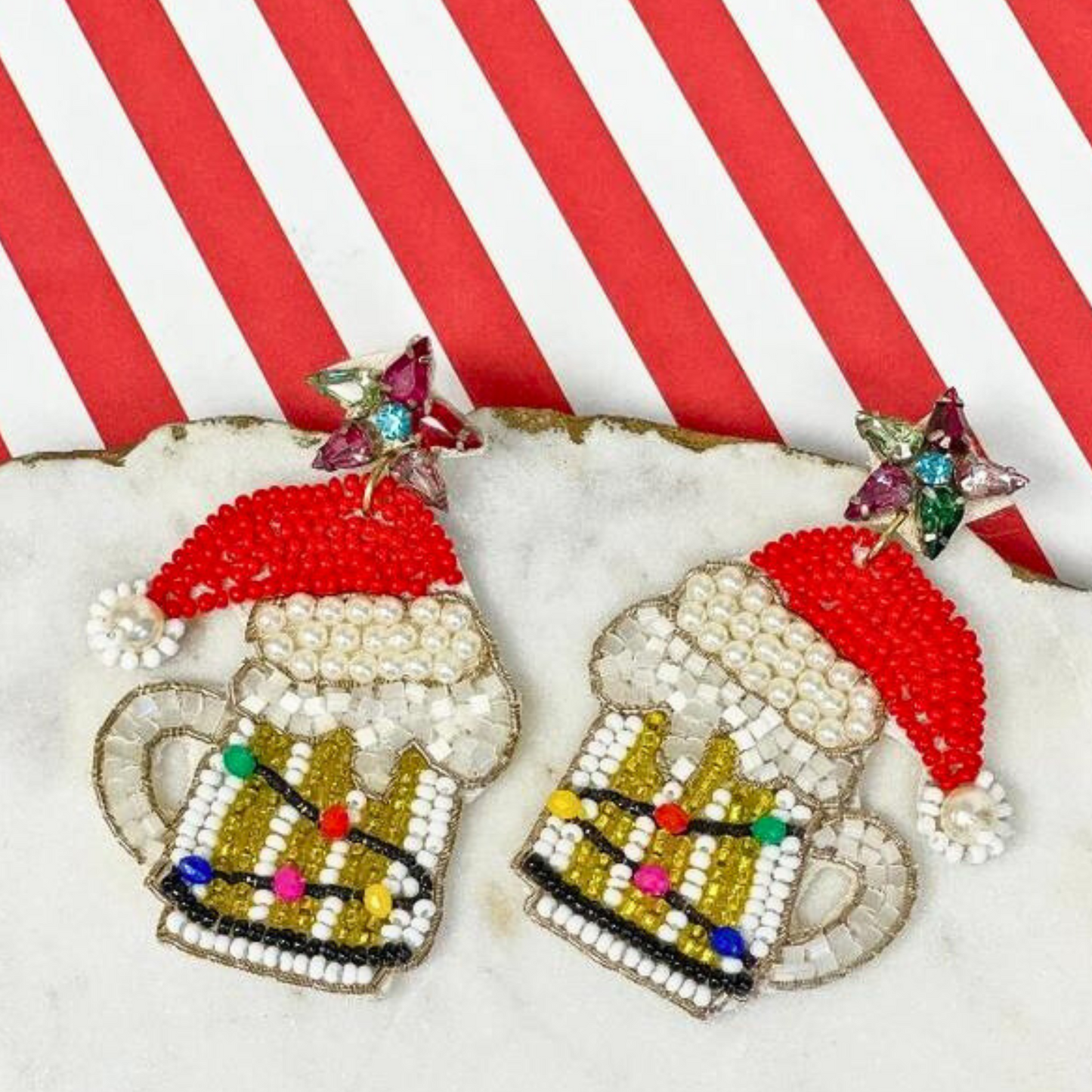 Christmas Buds & Suds Beer Holiday Party Beaded Earrings